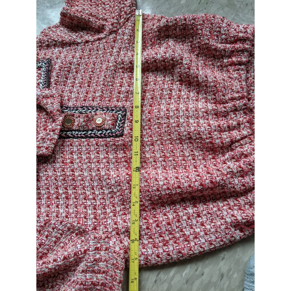 Maje Paris Red Tweed Metallic Knit Preppy Wear to Work Office Polo Crop Top Sz 1 - Picture 7 of 7